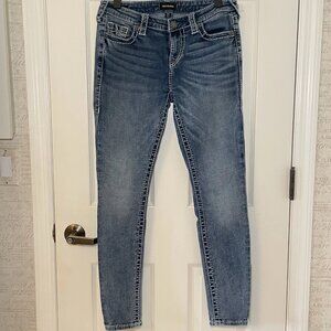 True Religion Jeans Womens 29W Midrise Super Skinny Light Blue Faded Y2K Denim